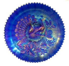 Collecting Carnival Glass - Peacock at 
                the Fountain aqua opalescent punch set