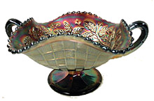 Collecting Carnival glass - 
                three fruits comport by Northwood Glass.