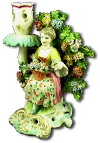 chelsea porcelain 
              bocage figural candle stick