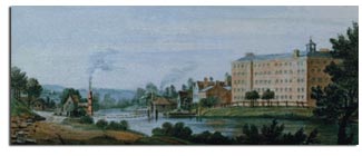 Derby Artists - Mr Strutt's Cotton Mill at Milford 1787. Water Colour by Zachariah Boreman - from antique-marks.com