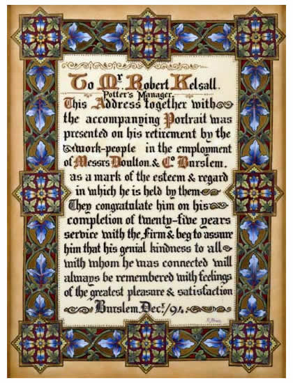 Royal Doulton Gallery - e piper presentation plaque for robert kelsall potteries manager