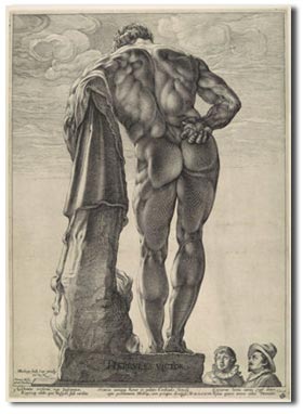 antique marks glossary - antique engraving farnese hercules by hendrik goltzius 1591