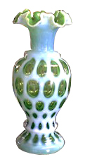 Fenton Lime Green Opalescent Coin Dot Vase
