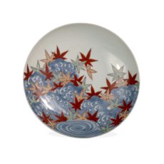 antique marks glossary  - nabeshima ware bowl with decoration of maple leaves over a rushing stream