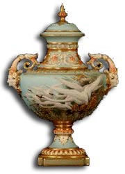 Charles Baldwyn Swan Decorated 
	Twin Handled Vase and Cover