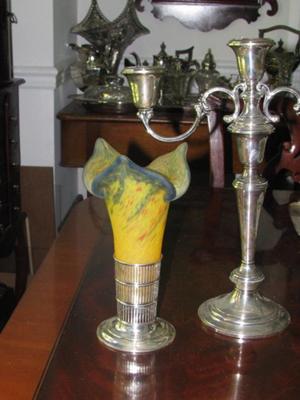 Art Glass Vase and Silver Holder