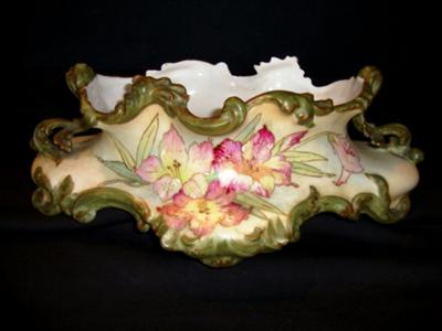 Limoges Pairpoint Porcelain Fernier Centerpiece. Hand Painted with Pink & White Azaleas c1880-1890